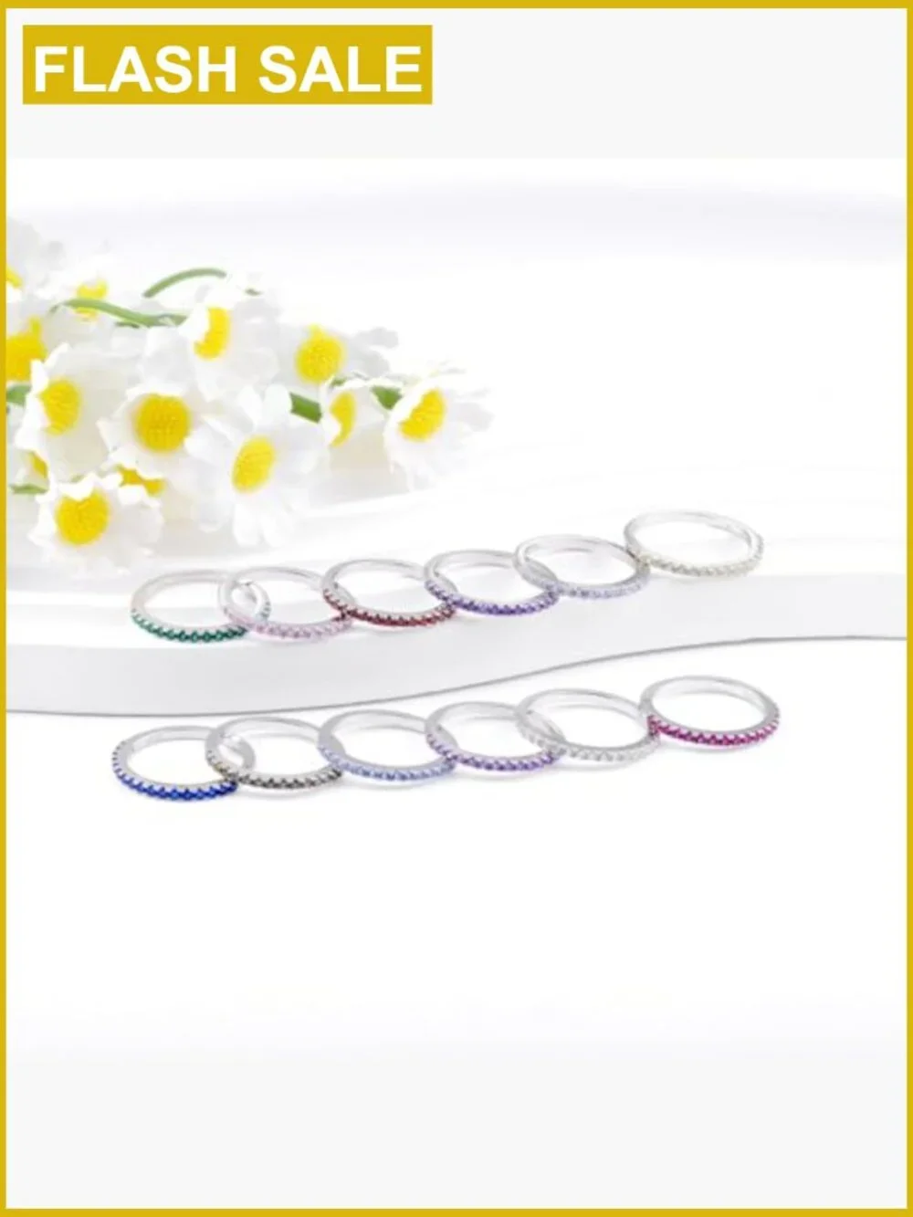 925 Sterling Silver Stackable Birthstone Rings Set CZ Eternity Band Ring for
